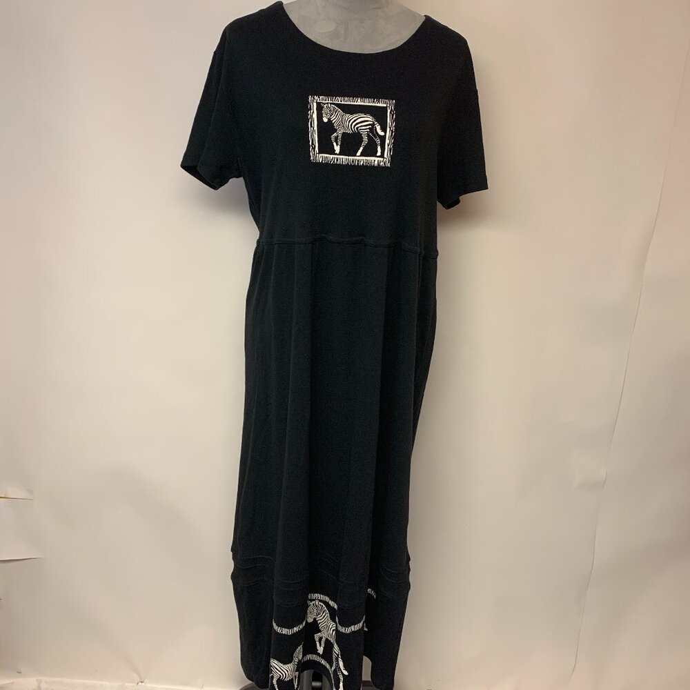 California Concepts Dress Midi Black with Zebra Print 90s Y2K Womens SZ 12